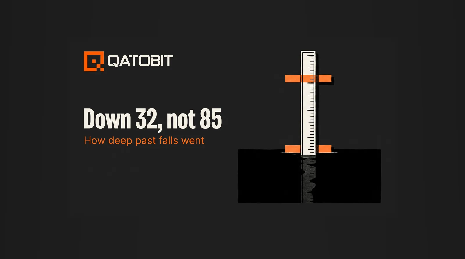 Editorial illustration of a depth gauge staff in black water with two orange marks, one shallow and one deep, beside the text Down 32, not 85