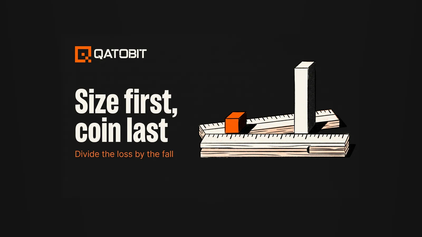 An off-white folding rule with a short orange block at one mark and a much taller off-white block at another
