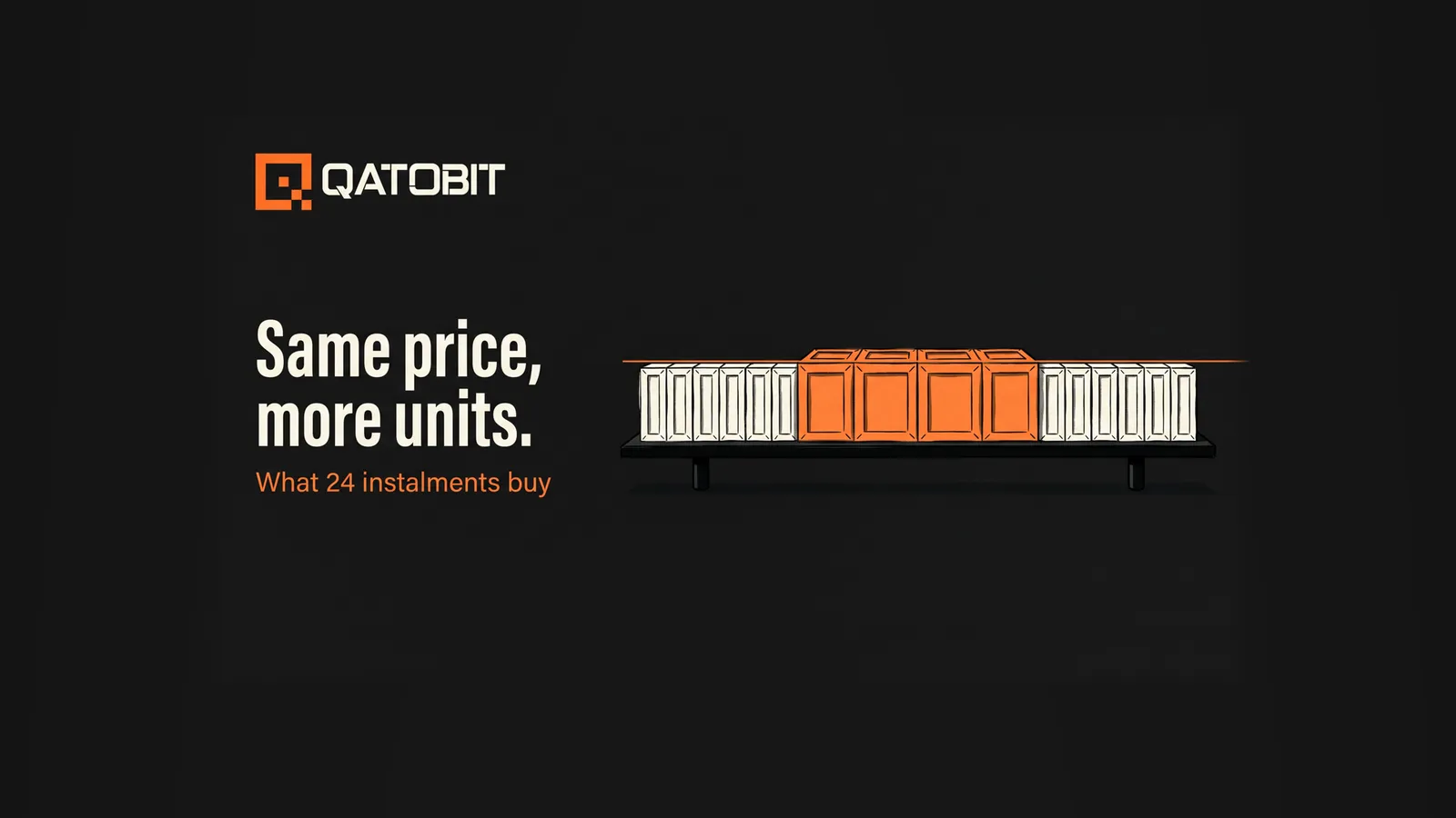 Level beam holding 24 crates, the middle eight wider and orange, headline: Same price, more units.