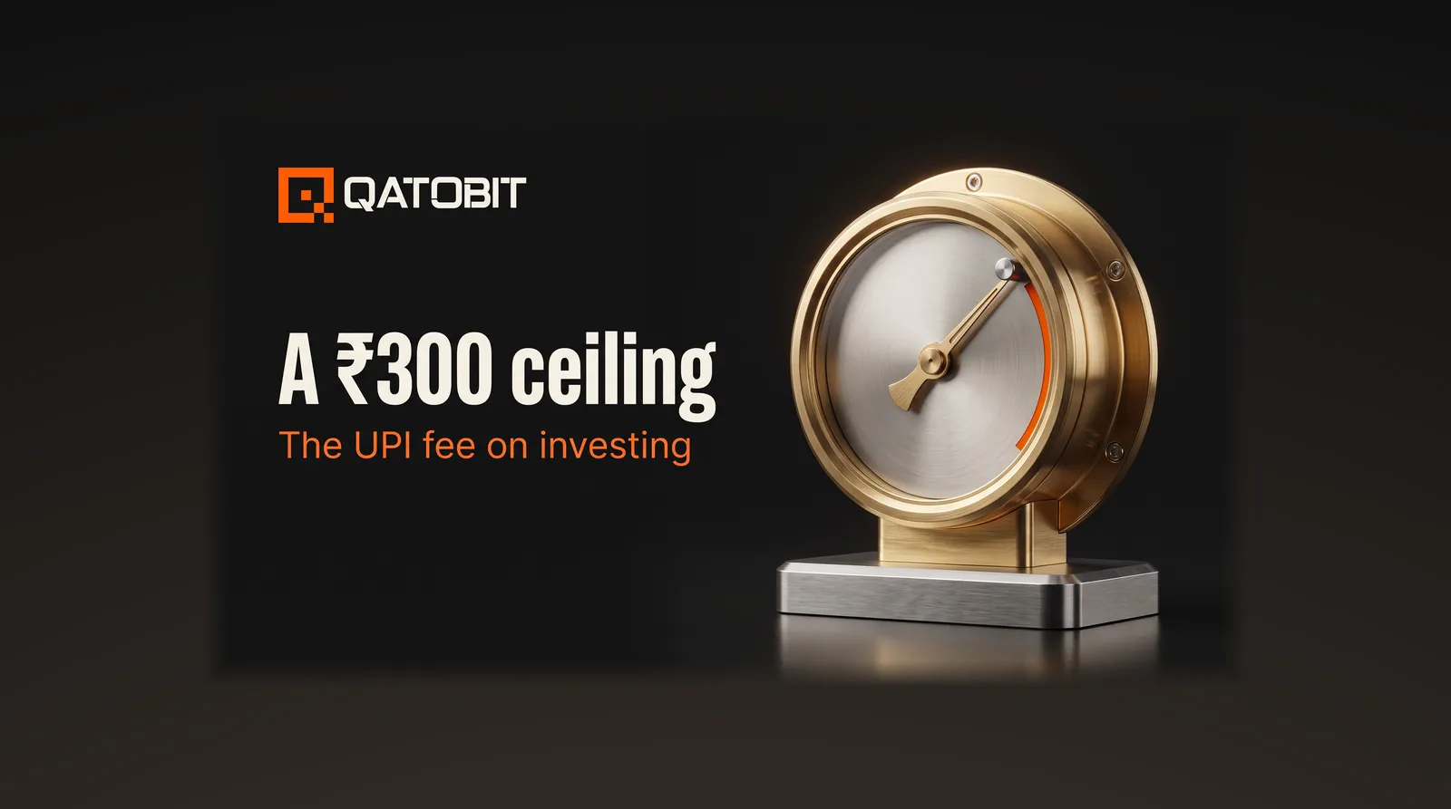 A brass pressure gauge whose needle is stopped by a steel pin at an orange band, beside the words A ₹300 ceiling
