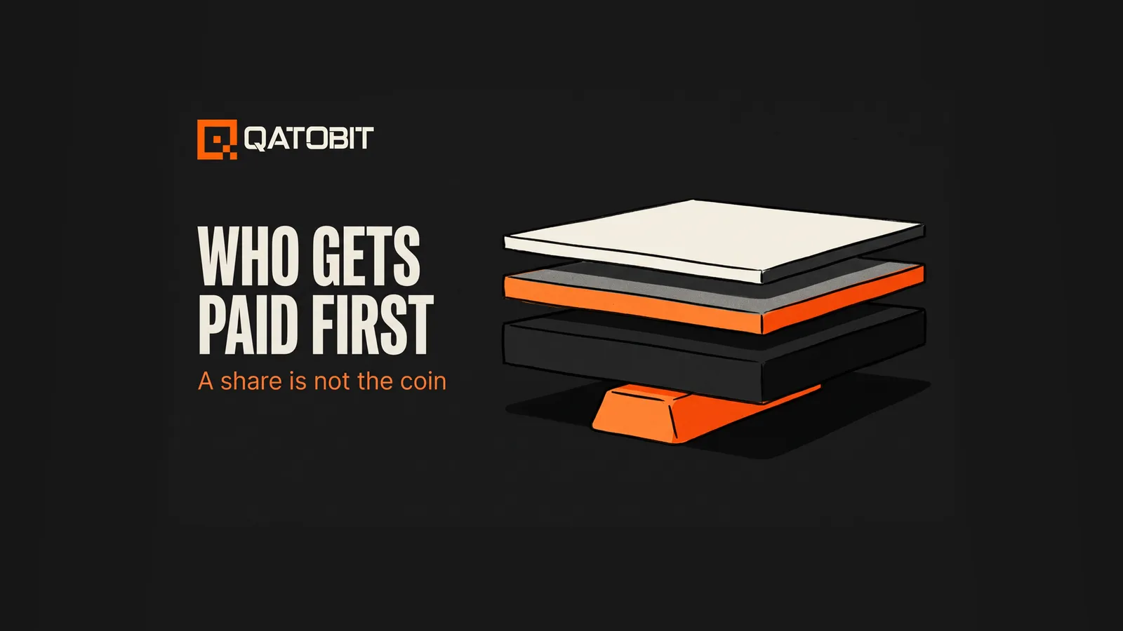 Three flat slabs stacked on a sealed orange ingot, with the headline Who gets paid first